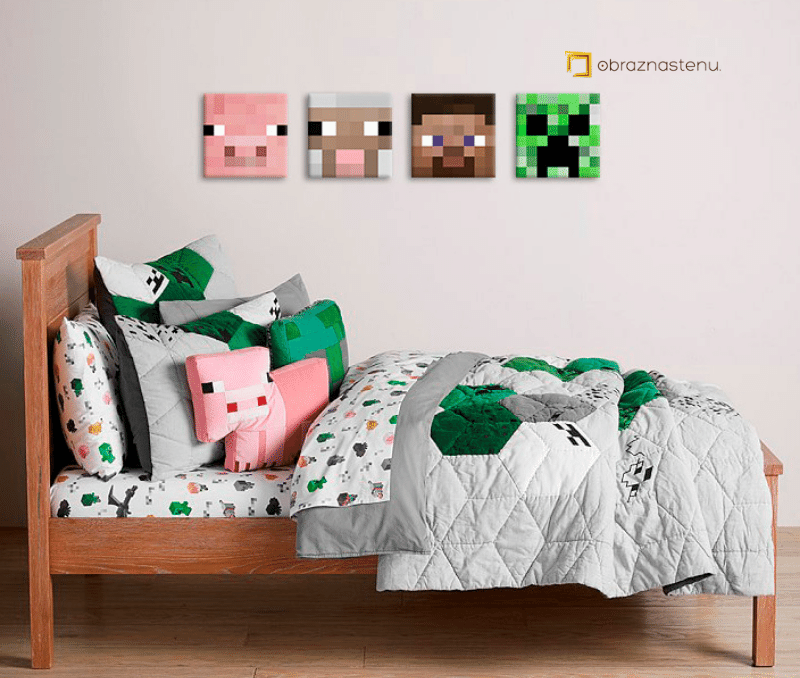 Minecraft obraz - postavičky - Steve, Creeper, Sheep, Pig